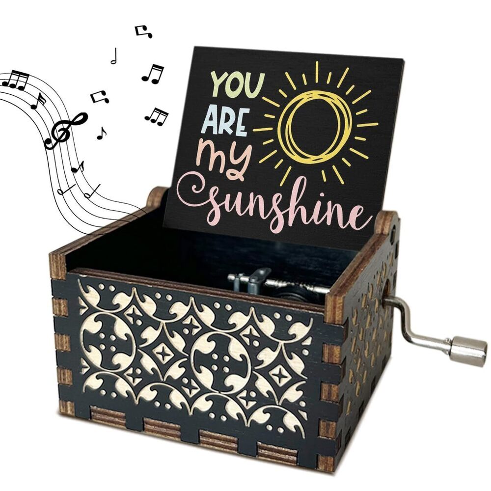 3644 U R My Sunshine Wooden Music Box with Handle Summer Gifts Vintage Hand